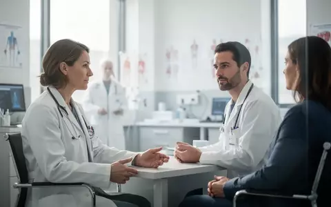 Ein Arzt im Gespräch mit einem Patienten in einem hellen, modernen Behandlungsraum eines Universitätsklinikums. - Foto: über boerse-global.de