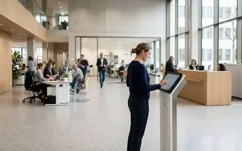 Ein Bürger nutzt ein Tablet in einem modernen, hellen Behördengebäude für digitale Verwaltungsdienstleistungen. - Foto: über boerse-global.de