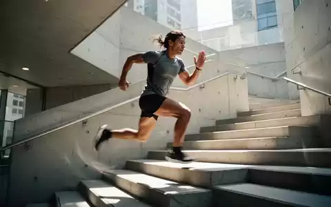 Eine Person beim intensiven Sprinten eine moderne Treppe hinauf zur Verbesserung der kardiovaskulären Gesundheit. - Foto: über boerse-global.de