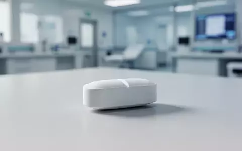 Eine einzelne weiße medizinische Tablette auf einer sauberen, hellen Oberfläche in einem klinischen Umfeld. - Foto: über boerse-global.de