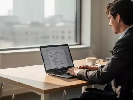 Eine Person arbeitet entspannt an einem Schreibtisch in einem hellen, sonnendurchfluteten Büro am Vormittag. - Foto: über boerse-global.de