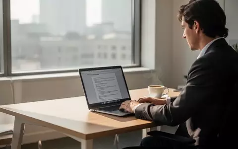 Eine Person arbeitet entspannt an einem Schreibtisch in einem hellen, sonnendurchfluteten Büro am Vormittag. - Foto: über boerse-global.de