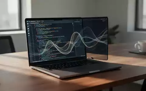 Ein moderner, minimalistischer Arbeitsplatz mit einem Laptop, auf dessen Bildschirm komplexer Programmcode zu sehen ist. - Foto: über boerse-global.de