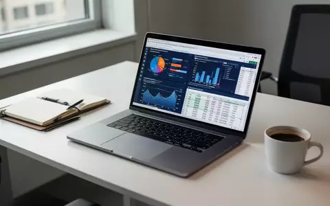 Ein moderner, professioneller Arbeitsplatz mit einem Laptop, auf dessen Bildschirm komplexe Datenanalysen und Tabellen zu sehen sind. - Foto: über boerse-global.de