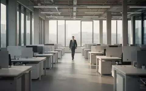 Ein nahezu leerer, moderner Großraumbüro-Bereich in einem Industriekonzern mit einfallendem Tageslicht. - Foto: über boerse-global.de
