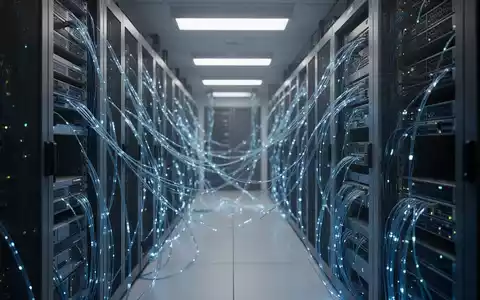 Modernes Rechenzentrum mit leuchtenden Glasfaserkabeln und Server-Infrastruktur in einer professionellen Büroumgebung. - Foto: über boerse-global.de