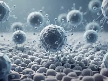Nahaufnahme von Immunzellen unter einem wissenschaftlichen Mikroskop bei der Interaktion mit einer strukturierten Oberfläche. - Foto: über boerse-global.de