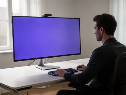 Ein moderner, aufgeräumter Arbeitsplatz mit einem hochwertigen Monitor in einem hellen Büro. - Foto: über boerse-global.de