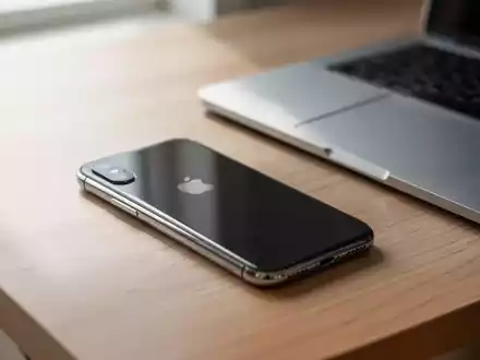 Ein iPhone X liegt auf einem minimalistischen Schreibtisch neben einem geschlossenen Laptop. - Foto: über boerse-global.de