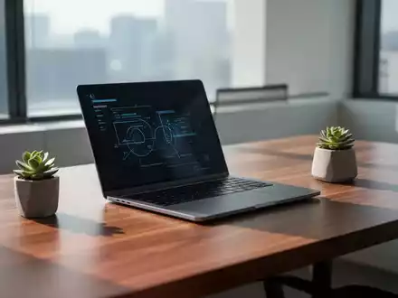 Ein moderner, minimalistischer Büroarbeitsplatz mit einem Laptop auf einem Schreibtisch bei natürlichem Tageslicht. - Foto: über boerse-global.de