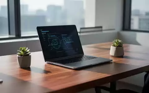 Ein moderner, minimalistischer Büroarbeitsplatz mit einem Laptop auf einem Schreibtisch bei natürlichem Tageslicht. - Foto: über boerse-global.de