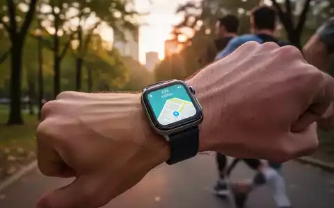 Person beim Joggen im Park mit einer Smartwatch am Handgelenk, die eine Fitness-App zur Routenaufzeichnung anzeigt. - Foto: über boerse-global.de