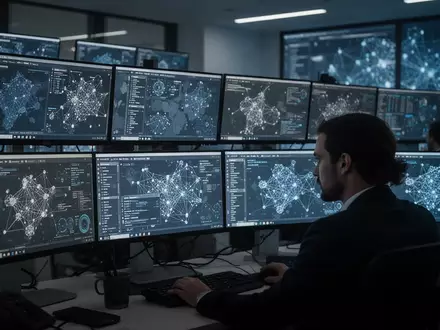 Ein spezialisierter Analyst arbeitet in einem modernen Kontrollzentrum für Cybersicherheit vor zahlreichen Monitoren. - Foto: über boerse-global.de