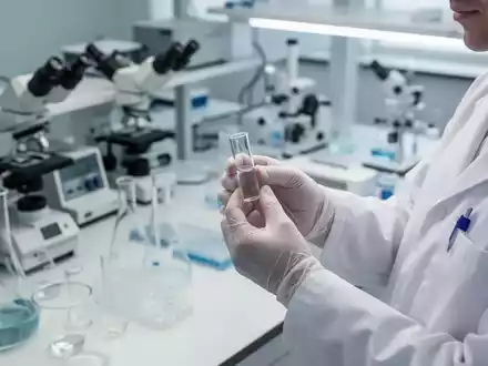 Ein Wissenschaftler in einem modernen medizinischen Labor hält ein Glasfläschchen mit einer Testlösung in der Hand. - Foto: über boerse-global.de