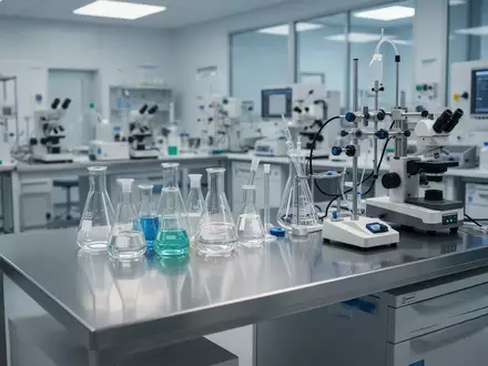 Ein steriler, moderner Arbeitsplatz in einer Krankenhausapotheke mit medizinischen Laborgeräten auf einem Edelstahltisch. - Foto: über boerse-global.de