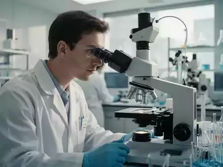 Ein medizinischer Forscher arbeitet konzentriert an einem Mikroskop in einem modernen, hellen Labor. - Foto: über boerse-global.de