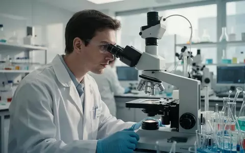 Ein medizinischer Forscher arbeitet konzentriert an einem Mikroskop in einem modernen, hellen Labor. - Foto: über boerse-global.de
