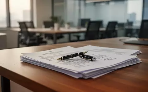 Ein Füllfederhalter liegt auf einem Stapel Arbeitsverträge auf einem Schreibtisch in einem hellen Büro. - Foto: über boerse-global.de