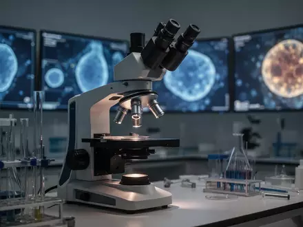 Ein hochmodernes Forschungsmikroskop in einem Labor, das zur Untersuchung zellulärer biologischer Prozesse genutzt wird. - Foto: über boerse-global.de