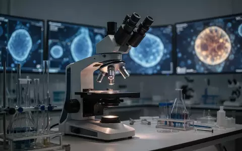Ein hochmodernes Forschungsmikroskop in einem Labor, das zur Untersuchung zellulärer biologischer Prozesse genutzt wird. - Foto: über boerse-global.de