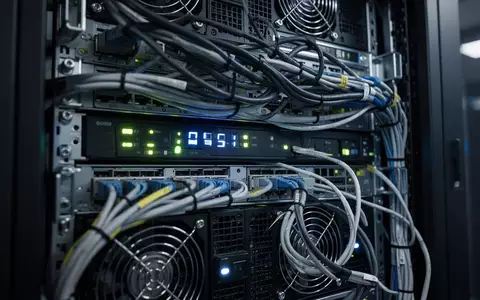 Nahaufnahme von Server-Hardware in einem Rechenzentrum mit leuchtenden Status-LEDs und Netzwerkkabeln. - Foto: über boerse-global.de