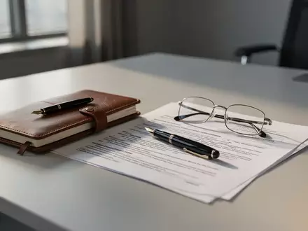 Ein moderner Schreibtisch mit einem Notizbuch und einem Rechtsdokument in einem hellen Büro. - Foto: über boerse-global.de