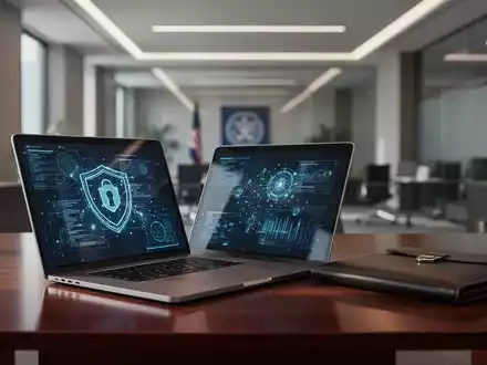 Ein moderner, professioneller Büroarbeitsplatz mit einem Laptop, der Datensicherheit und Vertrauen symbolisiert. - Foto: über boerse-global.de