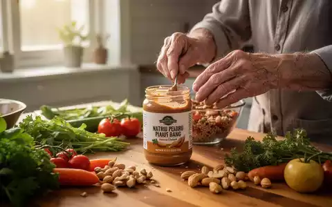 Ältere Person bereitet in einer hellen Küche eine Mahlzeit mit Erdnussbutter zu, um die Muskulatur im Alter zu unterstützen. - Foto: über boerse-global.de