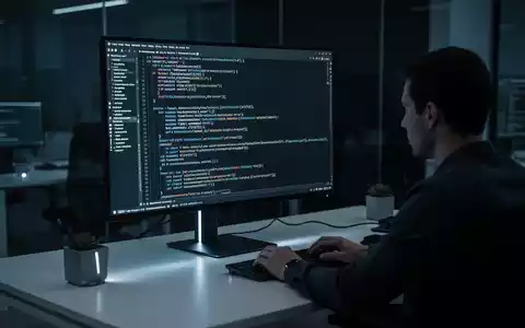 Ein Softwareentwickler arbeitet an einem modernen Arbeitsplatz an komplexem Programmcode auf einem großen Monitor. - Foto: über boerse-global.de