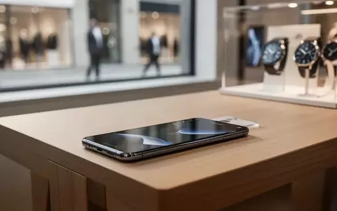 Ein modernes Smartphone liegt auf einem minimalistischen Schreibtisch neben einem unscharfen Ladenbereich. - Foto: über boerse-global.de