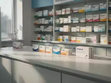 Ein moderner, steriler Apothekentresen mit Medikamentenschachteln im Hintergrund bei natürlichem Tageslicht. - Foto: über boerse-global.de