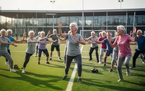 Senioren bei einer angeleiteten Sporteinheit auf einem Sportplatz im Freien. - Foto: über boerse-global.de