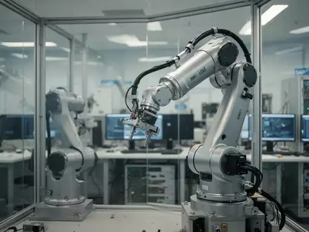Ein Industrieroboter arbeitet in einem modernen, hellen Labor des SAP Innovation Centers in Potsdam. - Foto: über boerse-global.de
