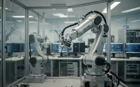 Ein Industrieroboter arbeitet in einem modernen, hellen Labor des SAP Innovation Centers in Potsdam. - Foto: über boerse-global.de