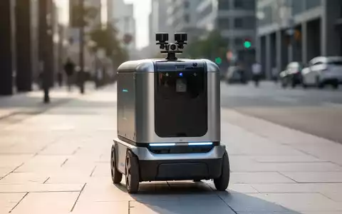 Ein autonomer Lieferroboter fährt auf einem modernen Bürgersteig in einer Stadt bei Tageslicht. - Foto: über boerse-global.de