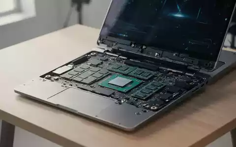 Ein offenes MacBook auf einem Holztisch, das den Blick auf die interne Hardware und Arbeitsspeicher-Komponenten freigibt. - Foto: über boerse-global.de
