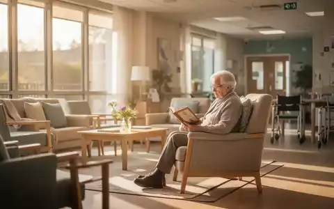 Ein helles, modern eingerichtetes Wohnzimmer in einer ambulanten Pflege-Wohngemeinschaft mit einer pflegebedürftigen Person. - Foto: über boerse-global.de