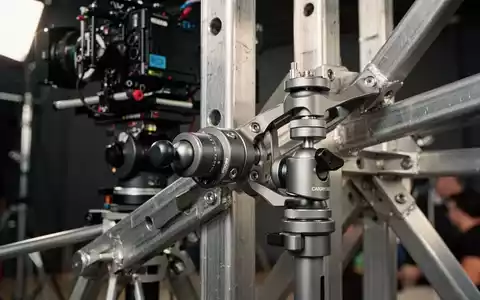 Professionelles Kamera-Rigging-System mit grau eloxierten Aluminium-Montagekomponenten an einem Filmset. - Foto: über boerse-global.de