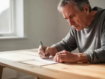 Eine Person mittleren Alters bei einer konzentrierten kognitiven Tätigkeit in einem hellen, natürlich beleuchteten Raum. - Foto: über boerse-global.de