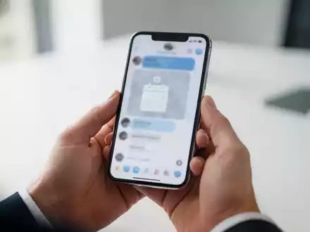 Person hält ein Smartphone in einem modernen Büro, während der Fokus auf der Interaktion mit einer Messenger-App liegt. - Foto: über boerse-global.de