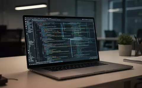 Ein Laptop-Bildschirm in einem modernen Büro zeigt komplexen Programmiercode und Datenströme bei gedimmter Beleuchtung. - Foto: über boerse-global.de