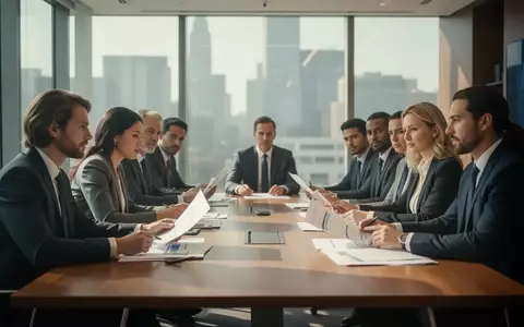 Eine Gruppe von Menschen sitzt in einem modernen Konferenzraum an einem Besprechungstisch und führt ein professionelles Gespräch. - Foto: über boerse-global.de