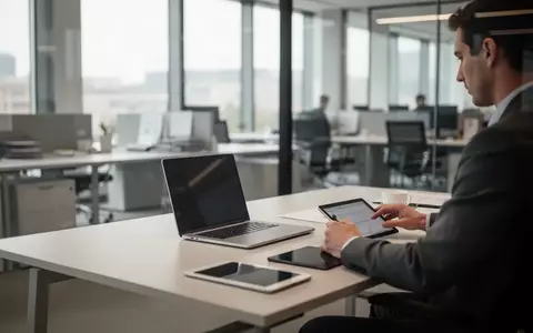 Eine Person arbeitet konzentriert an einem modernen, aufgeräumten Schreibtisch in einer hellen Büroumgebung. - Foto: über boerse-global.de