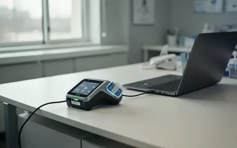Ein Smartcard-Lesegerät auf einem modernen Schreibtisch in einer Arztpraxis. - Foto: über boerse-global.de