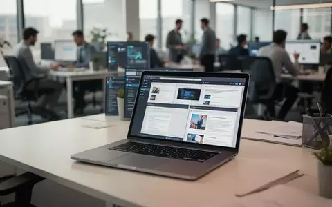 Ein moderner, aufgeräumter Büroarbeitsplatz mit Laptop in einer hellen, professionellen Büroumgebung. - Foto: über boerse-global.de