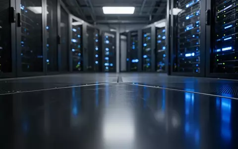 Ein dunkler Serverraum mit blauen LED-Lichtern, die auf einer metallischen Oberfläche reflektieren. - Foto: über boerse-global.de