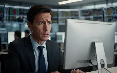 Ein nachdenklicher Geschäftsmann blickt auf einen leeren Monitor in einem modernen Bürogebäude. - Foto: über boerse-global.de