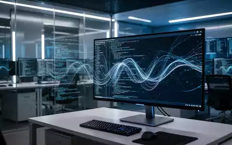 Ein moderner Arbeitsplatz in einem Cybersecurity-Kontrollzentrum mit komplexen Code-Strukturen auf einem Monitor. - Foto: über boerse-global.de