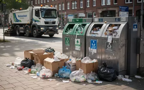 Überquellende Wertstoffcontainer und wild abgelagerter Müll auf einem städtischen Platz bei Tageslicht. - Foto: über boerse-global.de