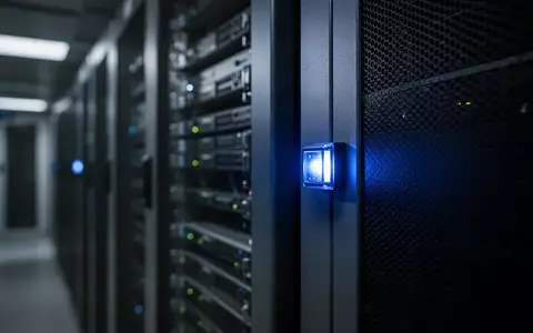 Nahaufnahme eines beleuchteten Serverschranks in einem dunklen Rechenzentrum als Symbol für Cybersicherheit und Malware. - Foto: über boerse-global.de